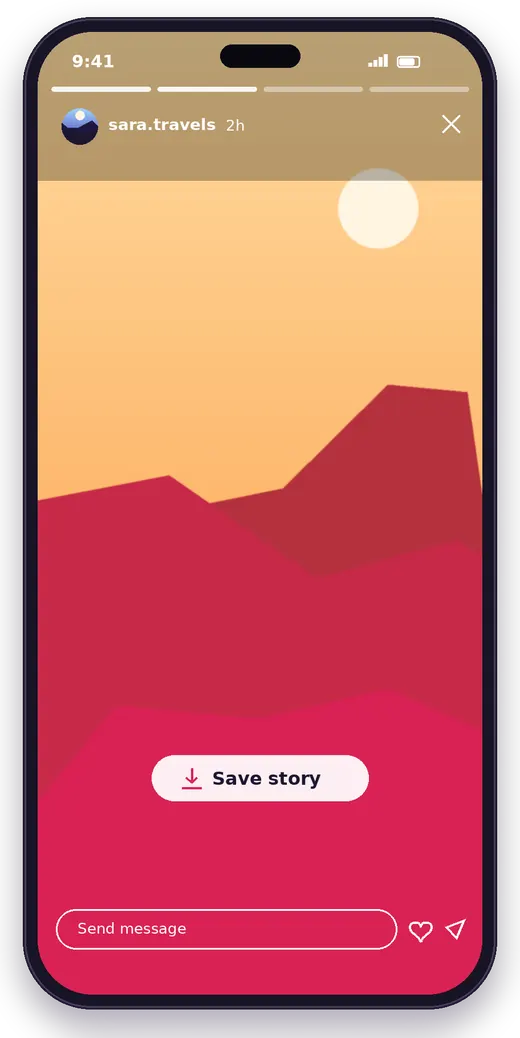 Concept mockup of a Story viewer with a Save story button